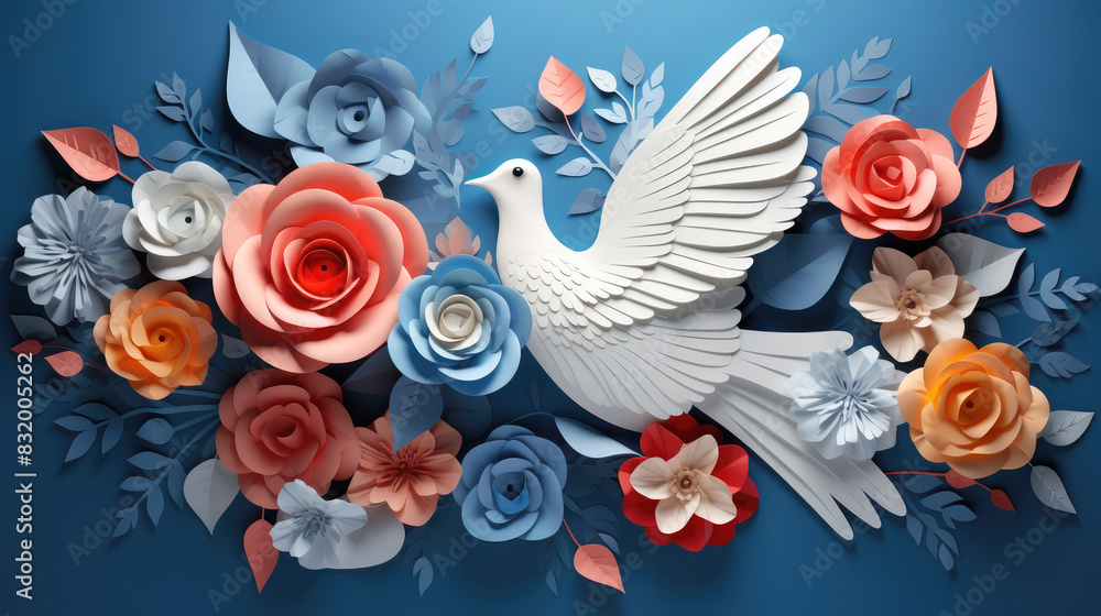 generated illustration of flying dove of freedom for International Day of Peace