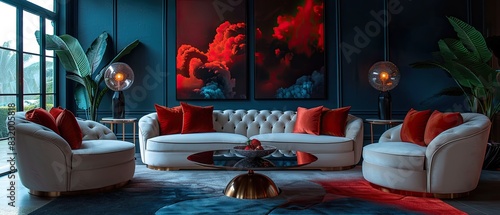 Modern Art Gallery: Hyper-Realistic Photography of a Contemporary Living Room with Diverse Artworks and Stylish Decor