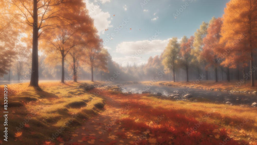 autumn forest in the morning