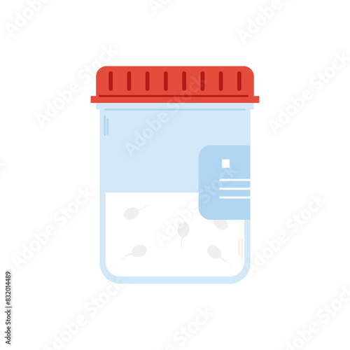 Semen analysis. Plastic container for semen sample. Sperm donation concept