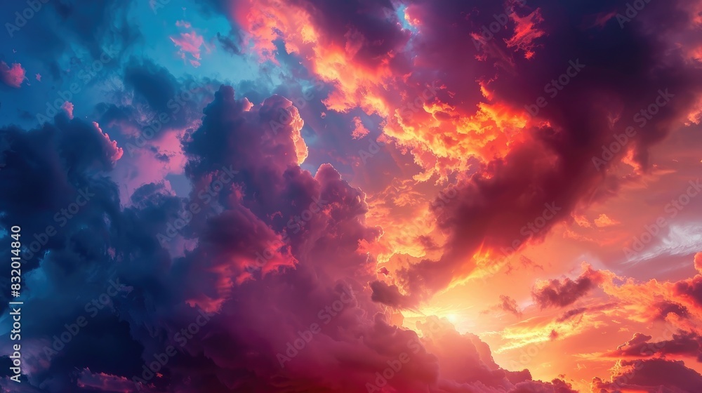 A breathtaking sunset with vibrant clouds glowing in shades of red, orange, and pink, lit by the setting sun A breathtaking sunset with vibrant clouds glowing in shades of red, orange, and pink, lit by the setting sun