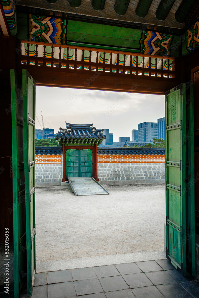 the side the side doors and walls of Gyeongbokgung Palacedoors and walls of Gyeongbokgung Palace