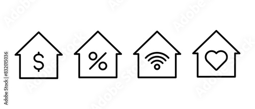 Home icon vector set. Outline real estate symbol