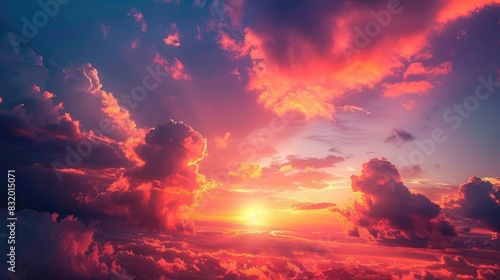 A breathtaking sunset with vibrant clouds glowing in shades of red  orange  and pink  lit by the setting sun
