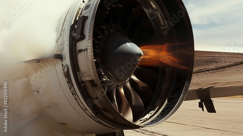 A close-up of a jet engine during a test run. 