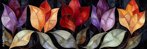 A painting of three flowers with different colors and sizes