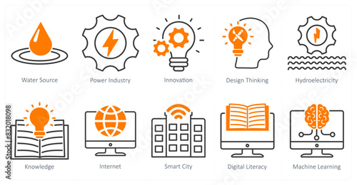 A Set of 10 Industrial icons as water source, power industry, innovation