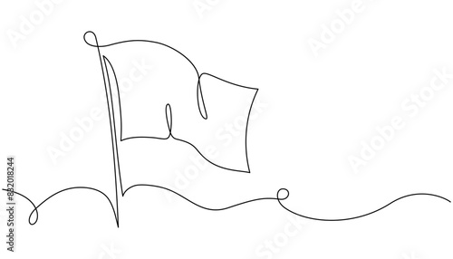 Flag one line abstract drawing. Minimal black and white single line art style vector illustration.