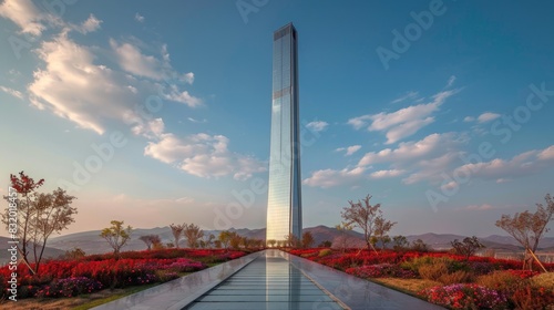 The Unification Tower in Kaesong North Korea a tower symbolizing the desire for Korean reunification photo