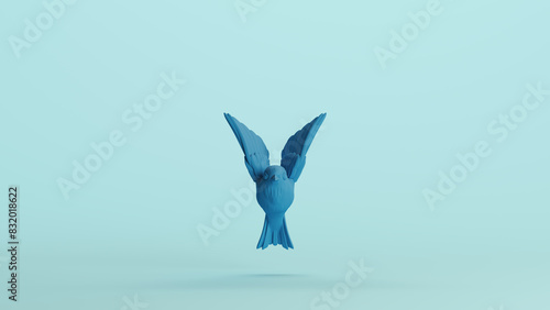 Blue bird small plump wings tail soft tones pale background 3d illustration render digital rendering
