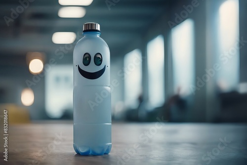 A bottle of water with a smiley face drawn on it photo
