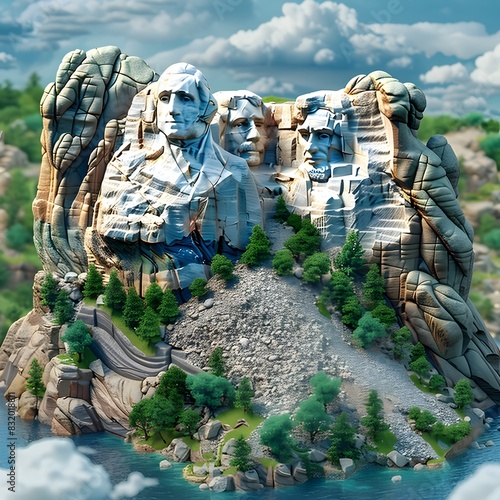 Isometric D Cartoon of Mount Rushmore A Patriotic Tribute photo