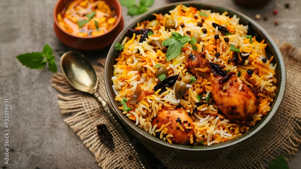 a dish chicken biryani with basmati rice popular food a dish chicken biryani with basmati rice popular food