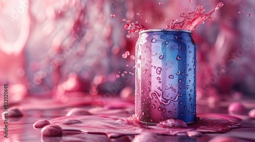 colorful drink can with splash isolated on pastel background