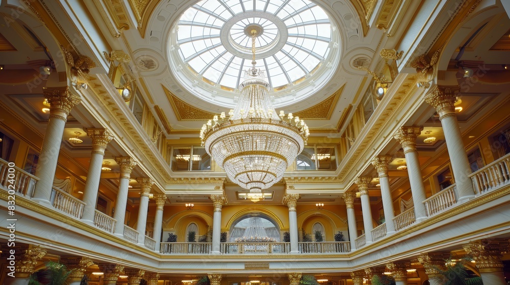 Obraz premium Opulent ballroom with lavish chandeliers elegant event venue and architectural design