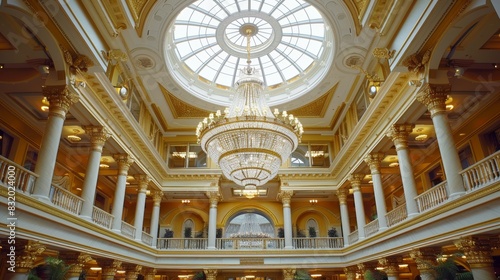 Opulent ballroom with lavish chandeliers  elegant event venue and architectural design