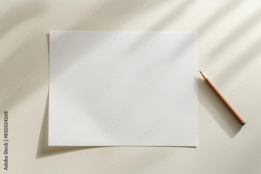 A mockup of a white horizontal sheet of paper with a pencil, a letter or an invitation. An empty template for notes on A4 paper with soft shadows highlighted on a white background. The business card A mockup of a white horizontal sheet of paper with a pencil, a letter or an invitation. An empty template for notes on A4 paper with soft shadows highlighted on a white background. The business card