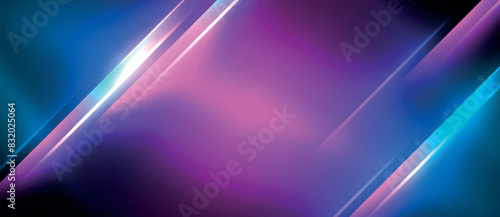 Neon dynamic diagonal light rays background. Techno digital geometric concept design for wallpaper, banner, presentation, background