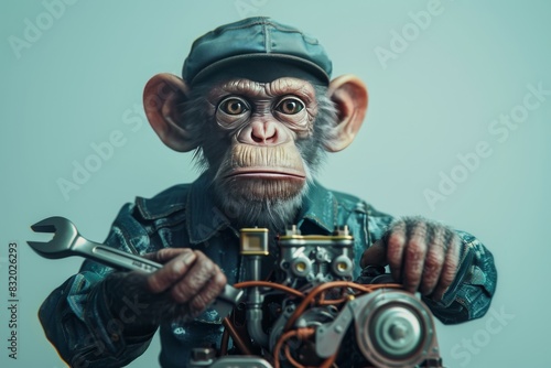 A monkey is fixing a toy car photo