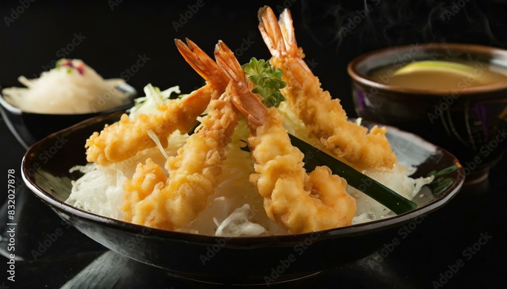 Fried Shrimp - Japanese Tempura presented in a Tasteful Way - Battered Gamba Deep Fried - Juicy Delicious Japanese Cuisine - Asian Food Fried Shrimp - Japanese Tempura presented in a Tasteful Way - Battered Gamba Deep Fried - Juicy Delicious Japanese Cuisine - Asian Food
