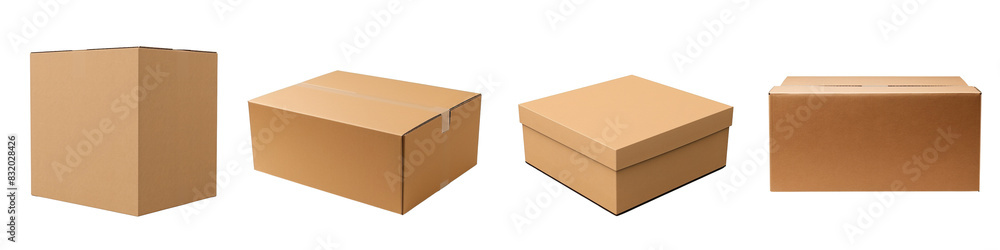 Collection of cardboard box warehouse mockup isolated on transparent or white background Collection of cardboard box warehouse mockup isolated on transparent or white background