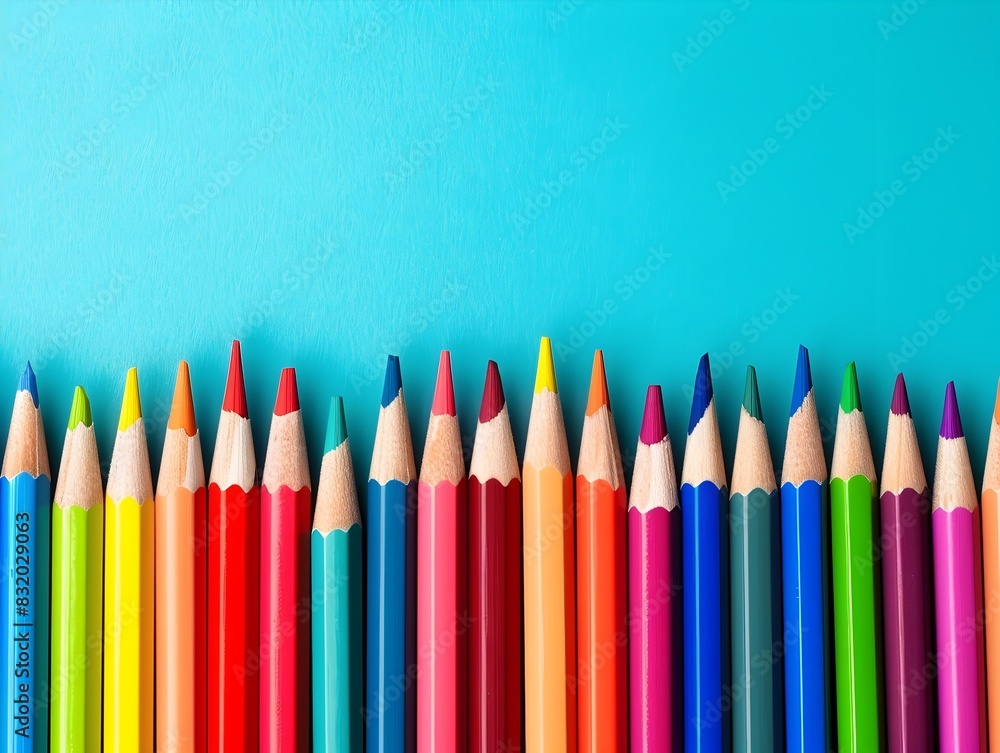 Colored Pencils Radiating Carnival Vibes on a Turquoise Backdrop Colored Pencils Radiating Carnival Vibes on a Turquoise Backdrop