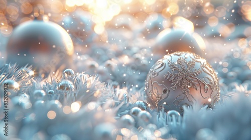 A festive Winter Wonderland setting featuring glistening snowflakes and glittering balls