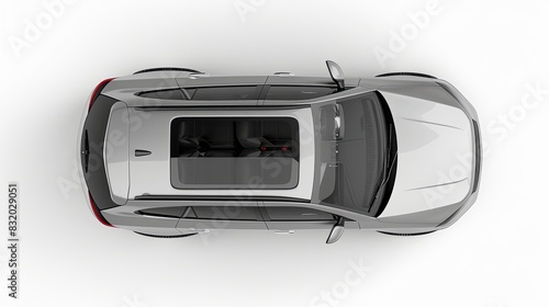 isolated simple and metallic suv car with open doors from top view on white background that easily removable