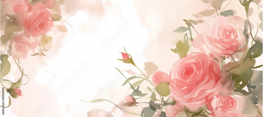 A soft pink background adorned with delicate roses, perfect for a romantic card or a spring wedding invitation.