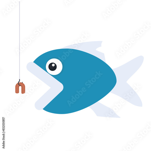 Fish on the hook. Fishing, vector illustration