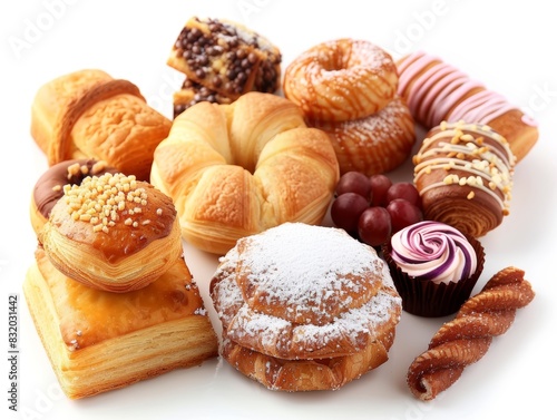 Wallpaper Mural Assorted pastries and baked goods on a white surface, including croissants, Danish pastries, cupcakes, and puff pastries. Torontodigital.ca