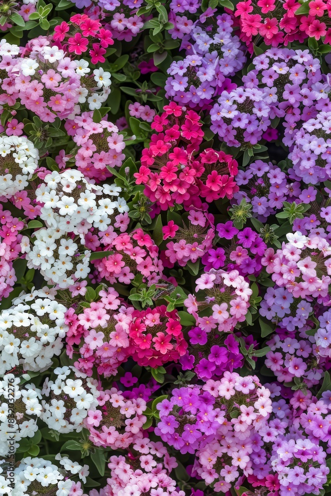 A garden filled with colorful verbena flowers A garden filled with colorful verbena flowers