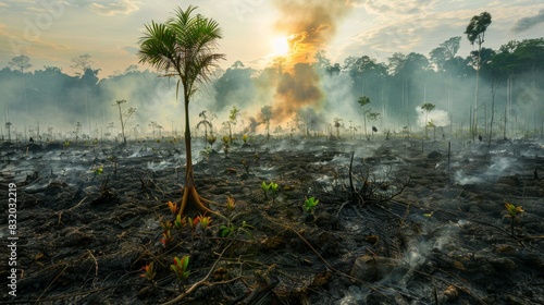 global warming and deforestation are interconnected, with environment and biodiversity photo