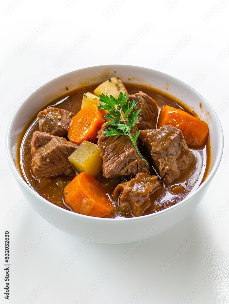 A hearty bowl of beef stew with tender chunks of m A hearty bowl of beef stew with tender chunks of m