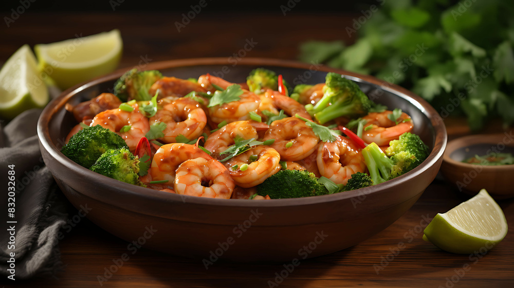 Shrimp and Broccoli Bowl recipe. Generative AI Shrimp and Broccoli Bowl recipe. Generative AI