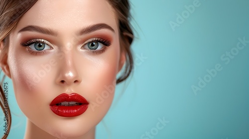 Professional Makeup Mastery A Models Flawless Visage Adorned with Decorative Cosmetics