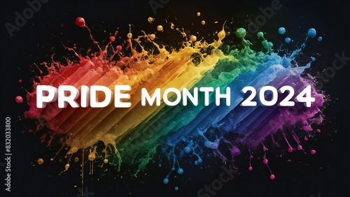 Pride Month 2024 Celebration banner with pride colors splatter