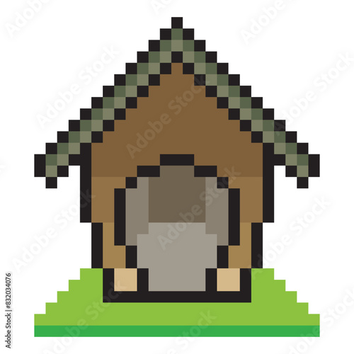 Dog house with pixel art design