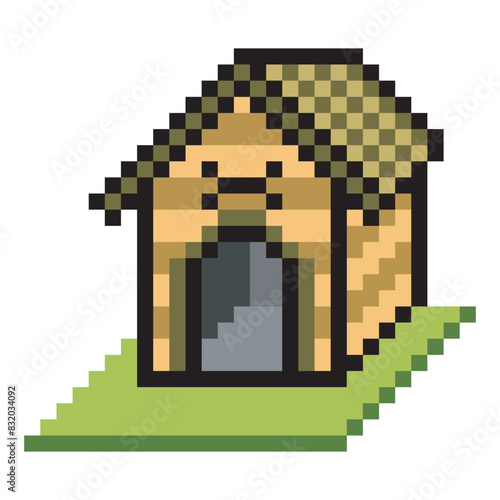 Dog house with pixel art design