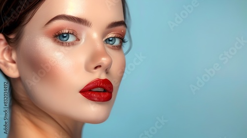 Professional Makeup Mastery A Models Flawless Face Adorned with Decorative Cosmetics