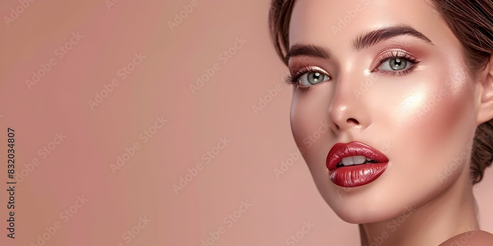 Elegant Model Showcasing Professional Makeup Techniques on a Dusty Rose Background for Cosmetic Elegant Model Showcasing Professional Makeup Techniques on a Dusty Rose Background for Cosmetic