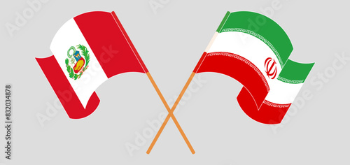 Crossed and waving flags of Peru and Iran