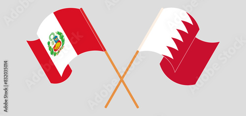 Crossed and waving flags of Peru and Bahrain