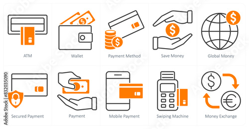 A set of 10 shopping icons as atm, wallet, payment method