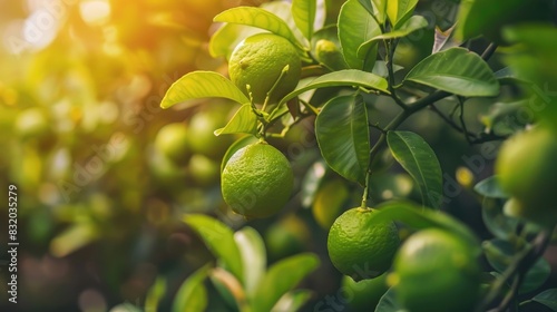 A tree bears ripe juicy green lime