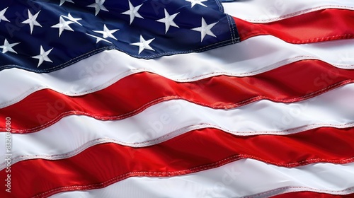 American flag waving in the wind, symbolizing patriotism and national pride with red, white, and blue stripes and stars photo