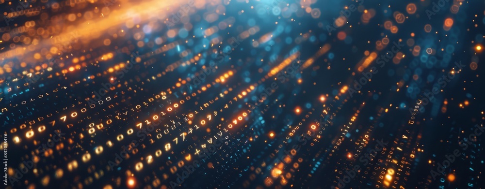 Obraz premium Digital data and binary code background with glowing lights, cyber technology concept