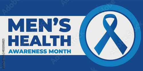Men health awareness month poster or banner of blue ribbon. Vector no shave symbol for social solidarity event against man Movember healthcare prostate cancer campaign. Takes place in June