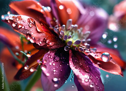 Unusual bright flower with water drops 