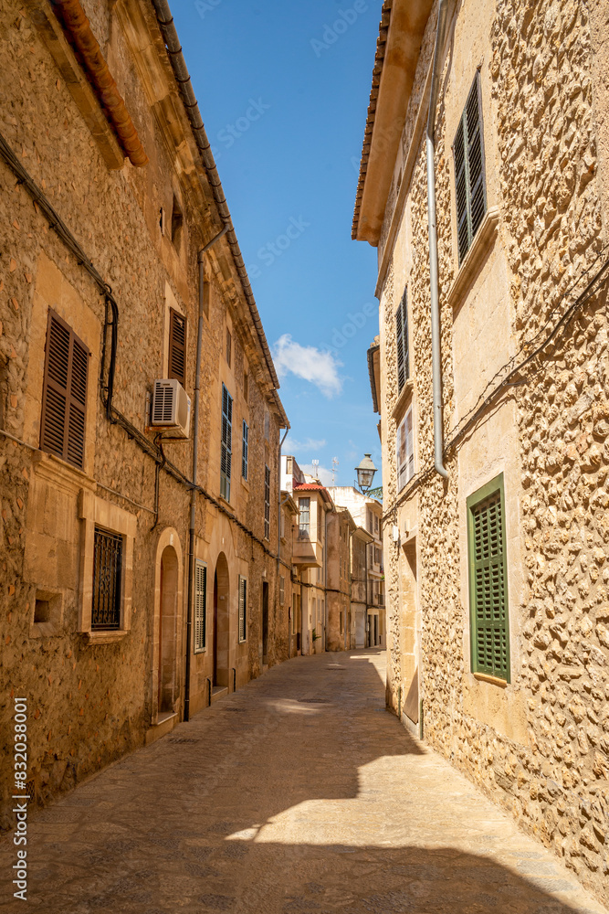 Fototapeta premium Pollensa is a historic medieval little town with colorful narrow streets and historic buildings in the north of the island of Majorca, Balearic Islands, Spain